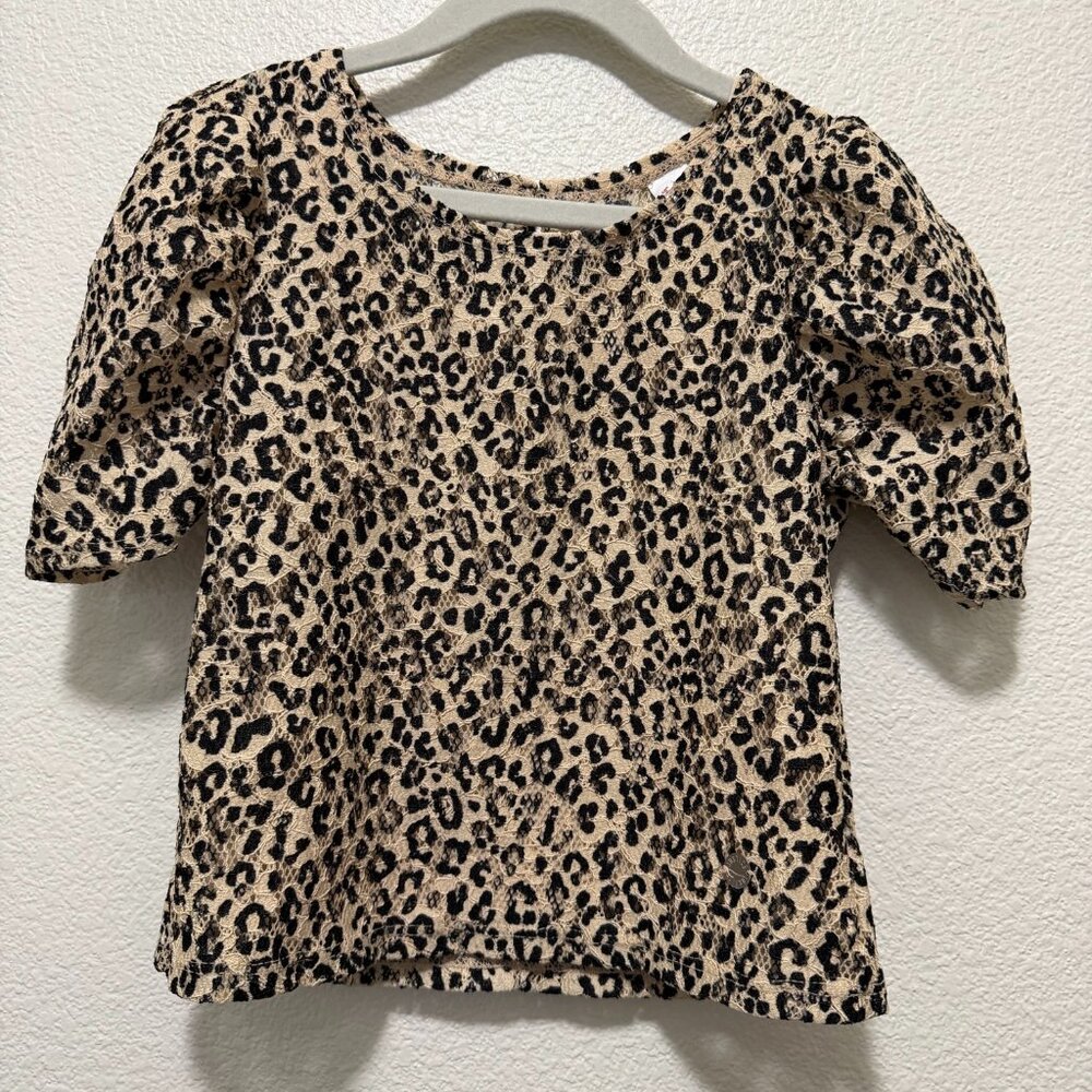 Justice leopard lace top with lined tan tank, short sleeve, size 6